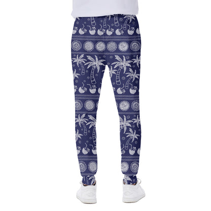 Blue Summer Coconut Pattern Print Scuba Joggers