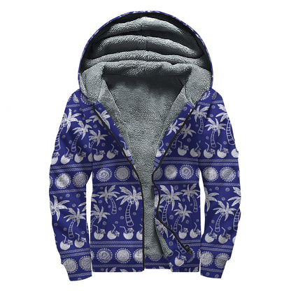 Blue Summer Coconut Pattern Print Sherpa Lined Zip Up Hoodie