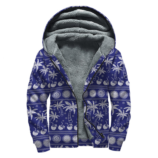 Blue Summer Coconut Pattern Print Sherpa Lined Zip Up Hoodie