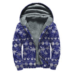 Blue Summer Coconut Pattern Print Sherpa Lined Zip Up Hoodie