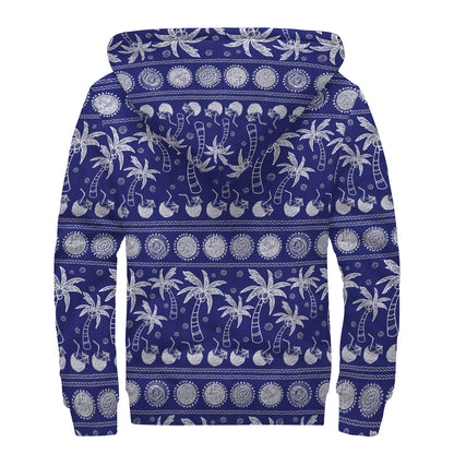 Blue Summer Coconut Pattern Print Sherpa Lined Zip Up Hoodie