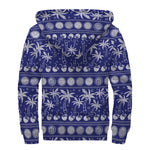 Blue Summer Coconut Pattern Print Sherpa Lined Zip Up Hoodie