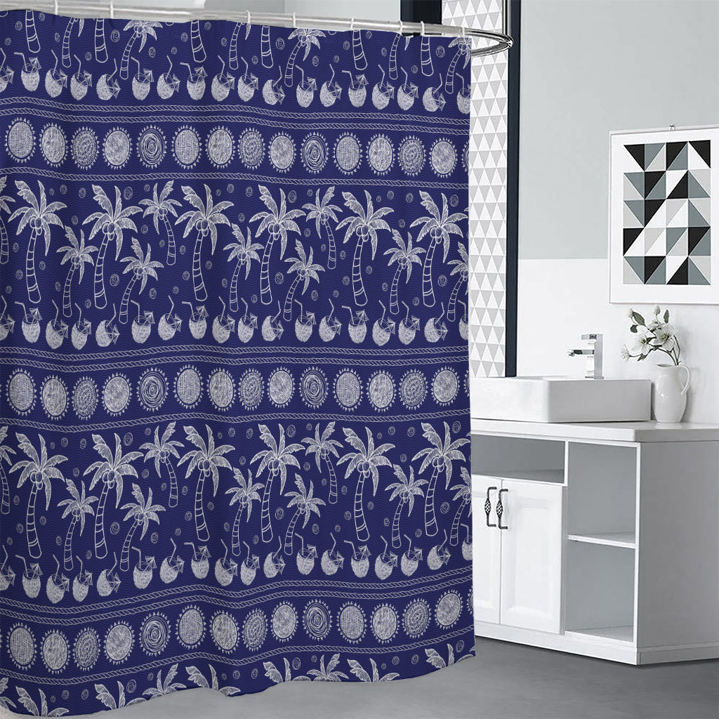 Blue Summer Coconut Pattern Print Shower Curtain