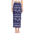 Blue Summer Coconut Pattern Print Side Slit Maxi Skirt