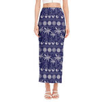 Blue Summer Coconut Pattern Print Side Slit Maxi Skirt