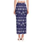 Blue Summer Coconut Pattern Print Side Slit Maxi Skirt