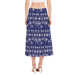 Blue Summer Coconut Pattern Print Side Slit Midi Skirt