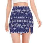 Blue Summer Coconut Pattern Print Side Slit Mini Skirt