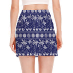 Blue Summer Coconut Pattern Print Side Slit Mini Skirt