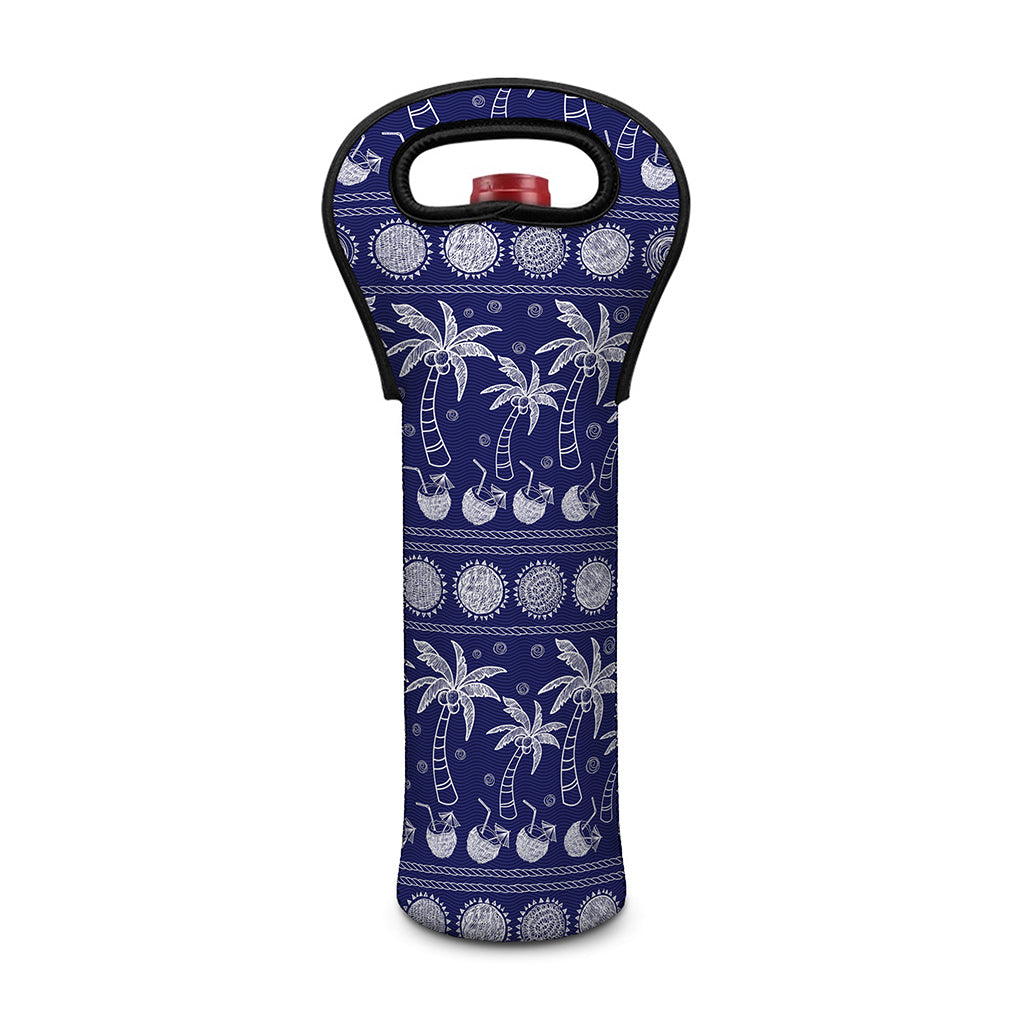 Blue Summer Coconut Pattern Print Single Neoprene Wine Tote