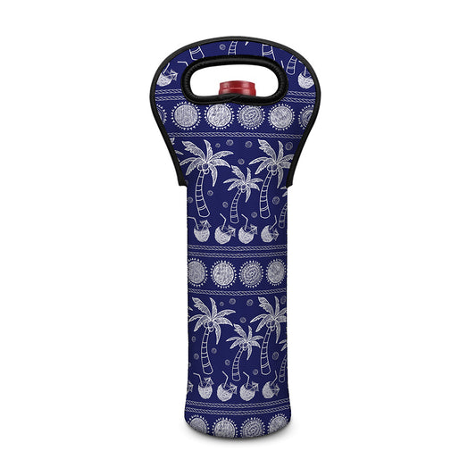 Blue Summer Coconut Pattern Print Single Neoprene Wine Tote