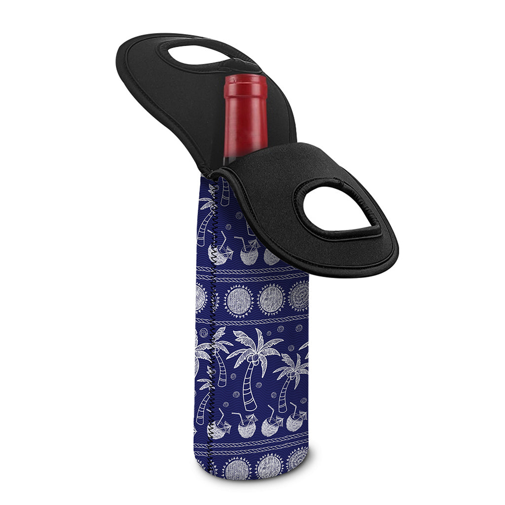 Blue Summer Coconut Pattern Print Single Neoprene Wine Tote