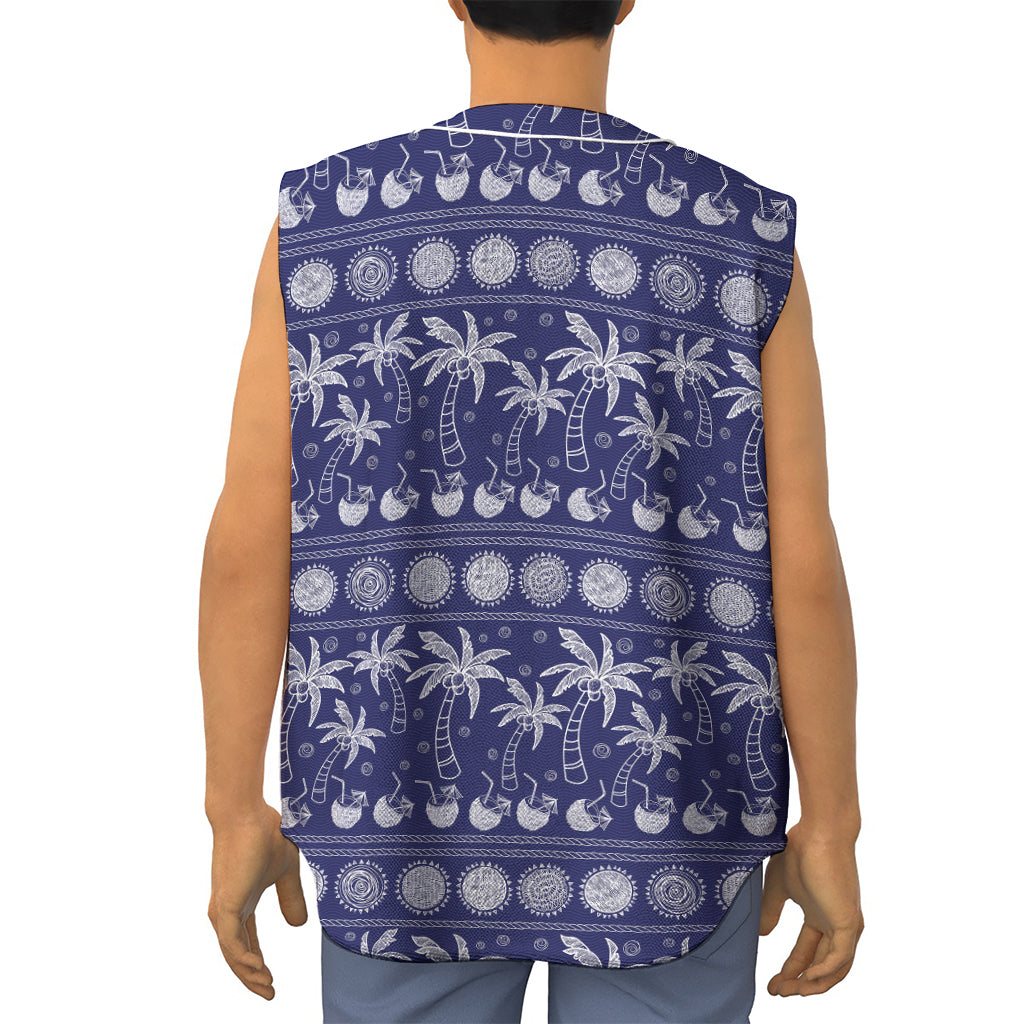 Blue Summer Coconut Pattern Print Sleeveless Baseball Jersey