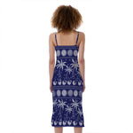 Blue Summer Coconut Pattern Print Slim Fit Midi Cami Dress
