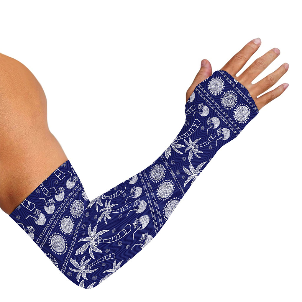 Blue Summer Coconut Pattern Print Sun Protection Arm Sleeves