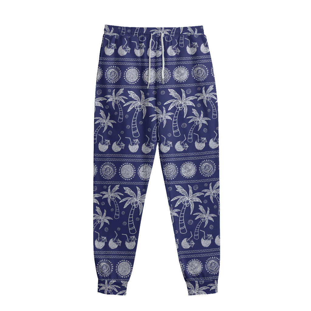 Blue Summer Coconut Pattern Print Sweatpants