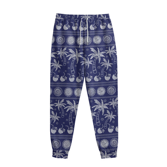 Blue Summer Coconut Pattern Print Sweatpants
