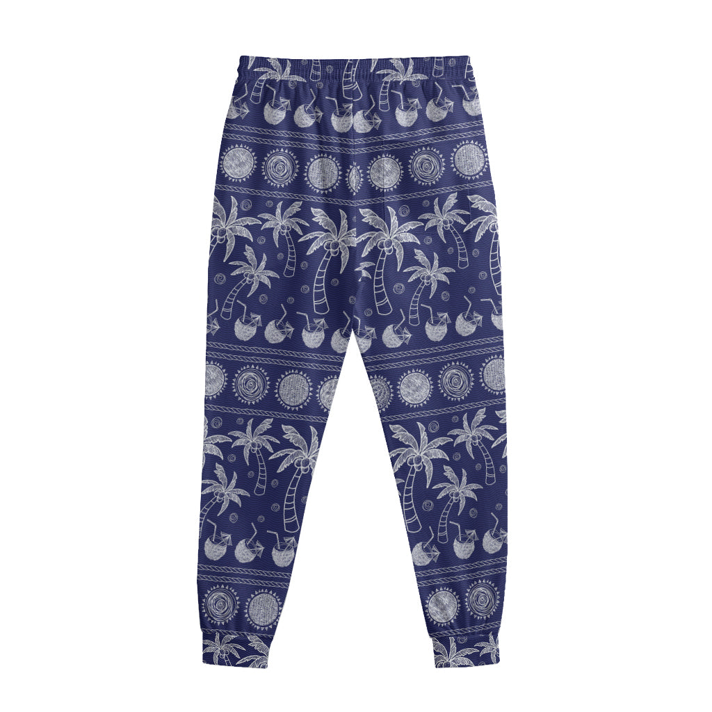 Blue Summer Coconut Pattern Print Sweatpants