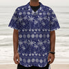 Blue Summer Coconut Pattern Print Textured Short Sleeve Shirt
