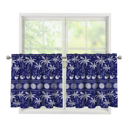 Blue Summer Coconut Pattern Print Tier Curtains