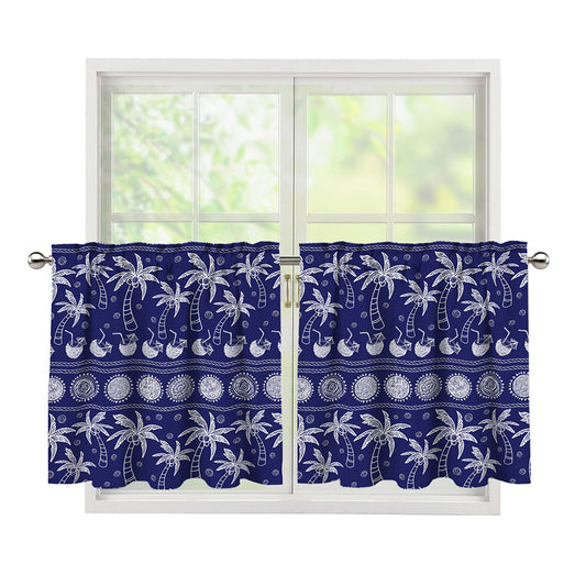 Blue Summer Coconut Pattern Print Tier Curtains