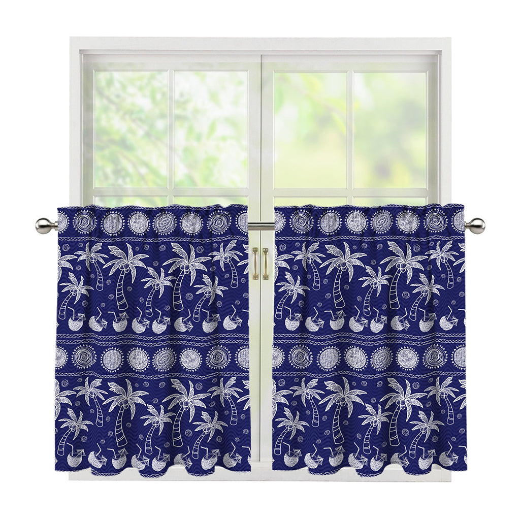 Blue Summer Coconut Pattern Print Tier Curtains