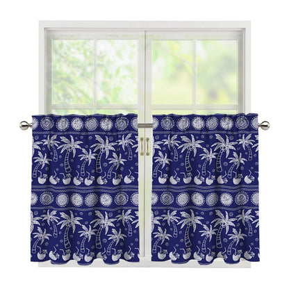 Blue Summer Coconut Pattern Print Tier Curtains