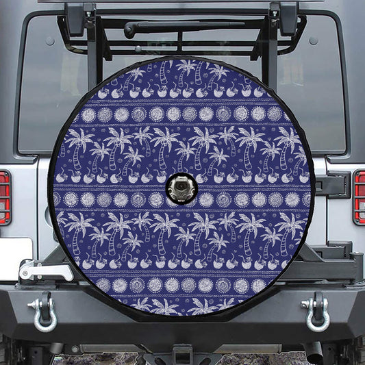 Blue Summer Coconut Pattern Print Tire Cover With Camera Hole
