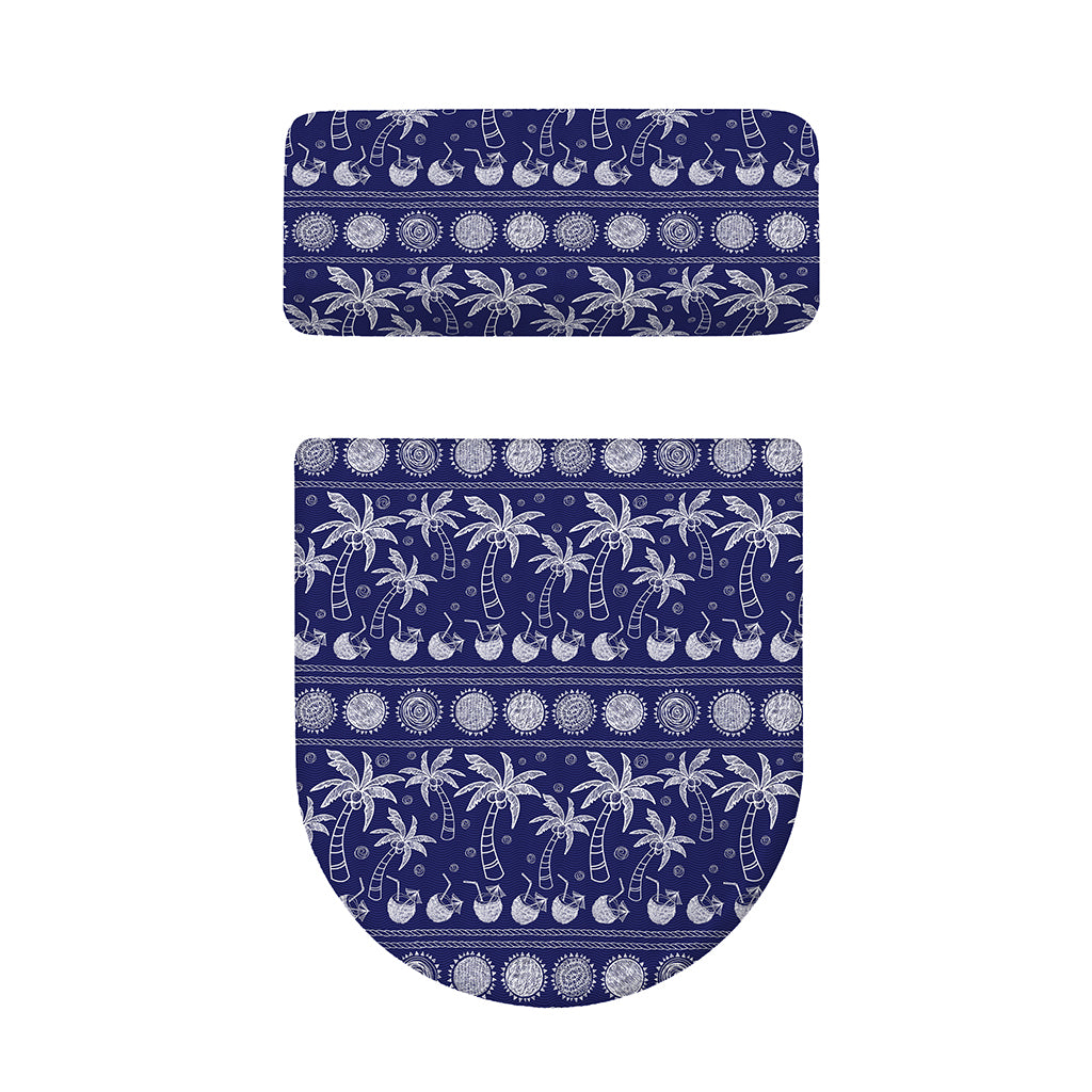 Blue Summer Coconut Pattern Print Toilet Lid And Tank Cover Set