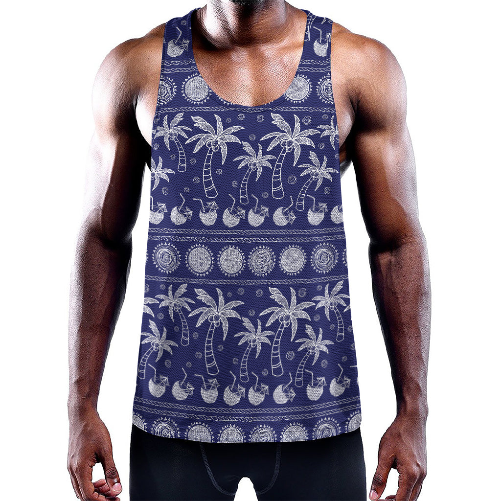 Blue Summer Coconut Pattern Print Training Tank Top