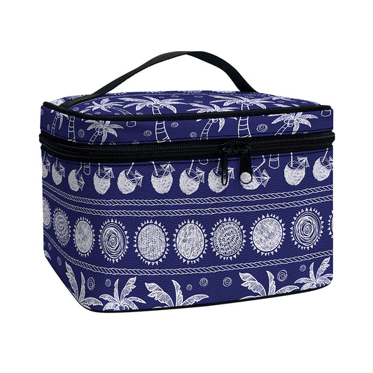 Blue Summer Coconut Pattern Print Travel Makeup Bag
