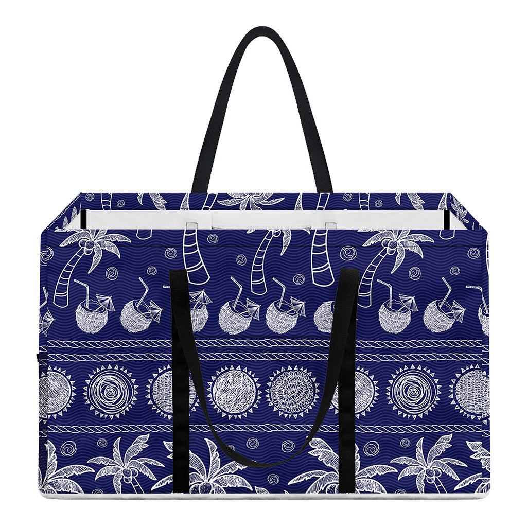 Blue Summer Coconut Pattern Print Utility Tote Bag