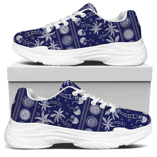 Blue Summer Coconut Pattern Print White Chunky Shoes