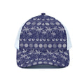 Blue Summer Coconut Pattern Print White Mesh Trucker Hat