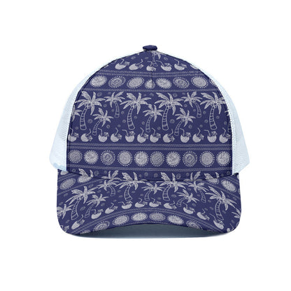Blue Summer Coconut Pattern Print White Mesh Trucker Cap