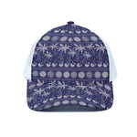Blue Summer Coconut Pattern Print White Mesh Trucker Cap