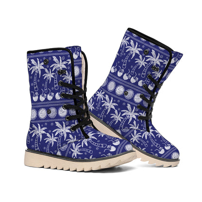 Blue Summer Coconut Pattern Print Winter Boots
