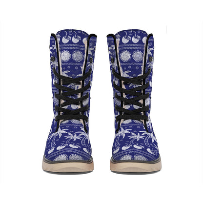 Blue Summer Coconut Pattern Print Winter Boots