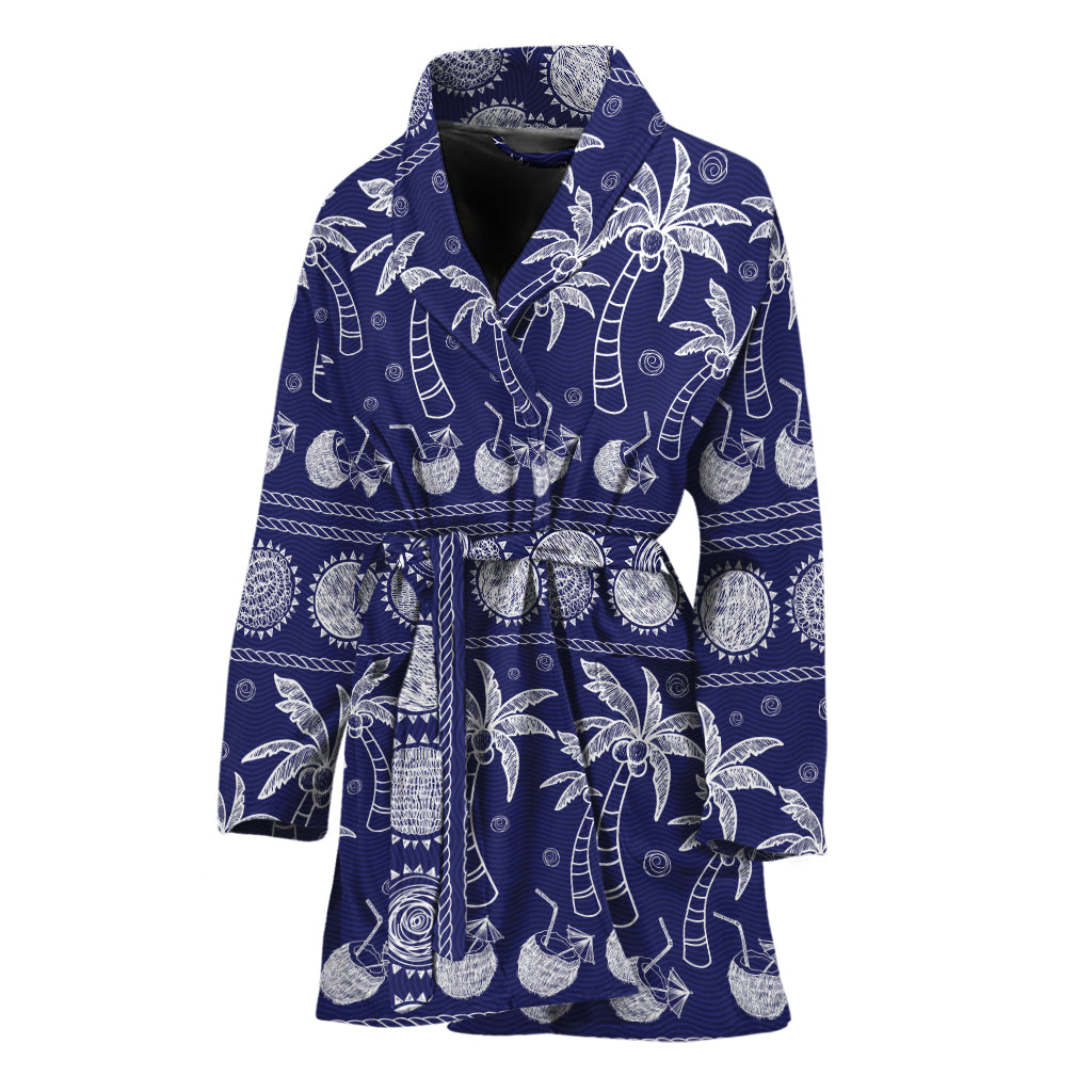 Blue Summer Coconut Pattern Print Women's Bathrobe