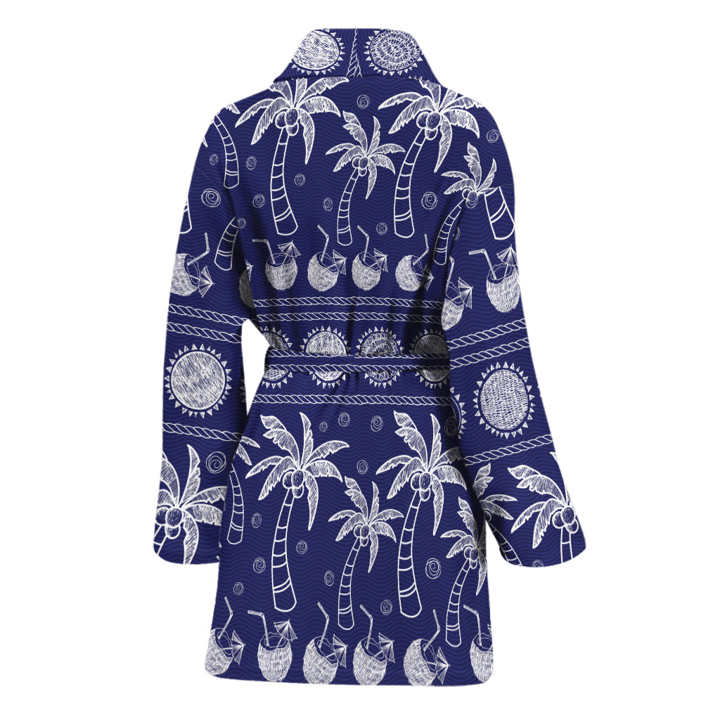 Blue Summer Coconut Pattern Print Women's Bathrobe