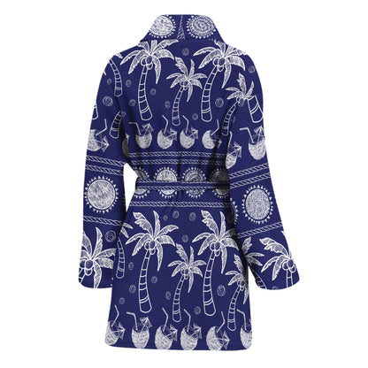 Blue Summer Coconut Pattern Print Women's Bathrobe