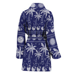 Blue Summer Coconut Pattern Print Women's Bathrobe