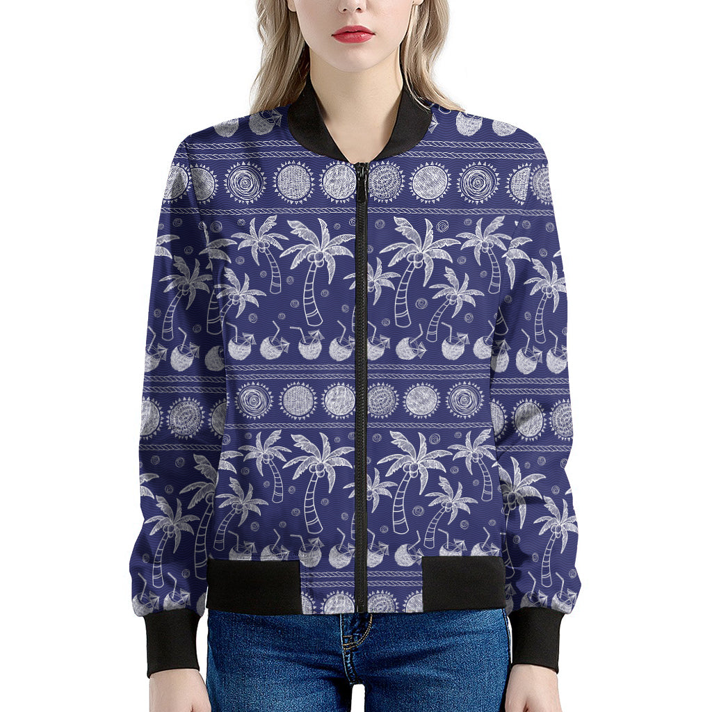 Blue Summer Coconut Pattern Print Women's Bomber Jacket