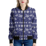 Blue Summer Coconut Pattern Print Women's Bomber Jacket