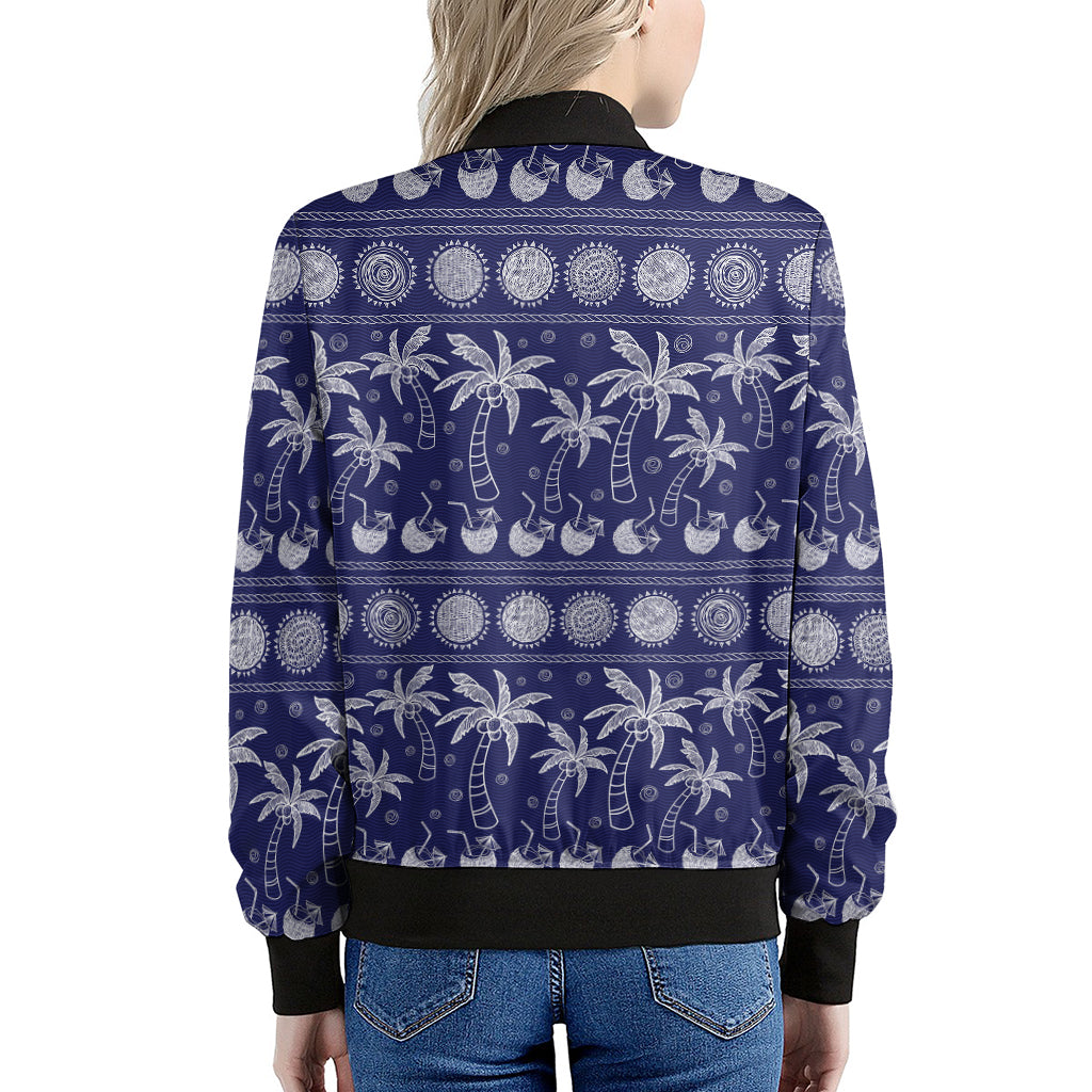 Blue Summer Coconut Pattern Print Women's Bomber Jacket