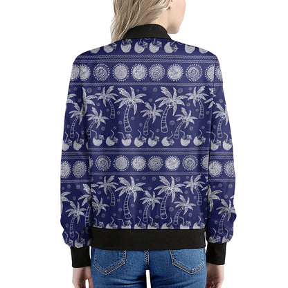 Blue Summer Coconut Pattern Print Women's Bomber Jacket