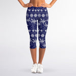 Blue Summer Coconut Pattern Print Women's Capri Leggings