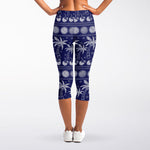 Blue Summer Coconut Pattern Print Women's Capri Leggings