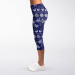 Blue Summer Coconut Pattern Print Women's Capri Leggings