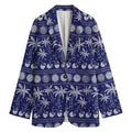 Blue Summer Coconut Pattern Print Women's Cotton Blazer